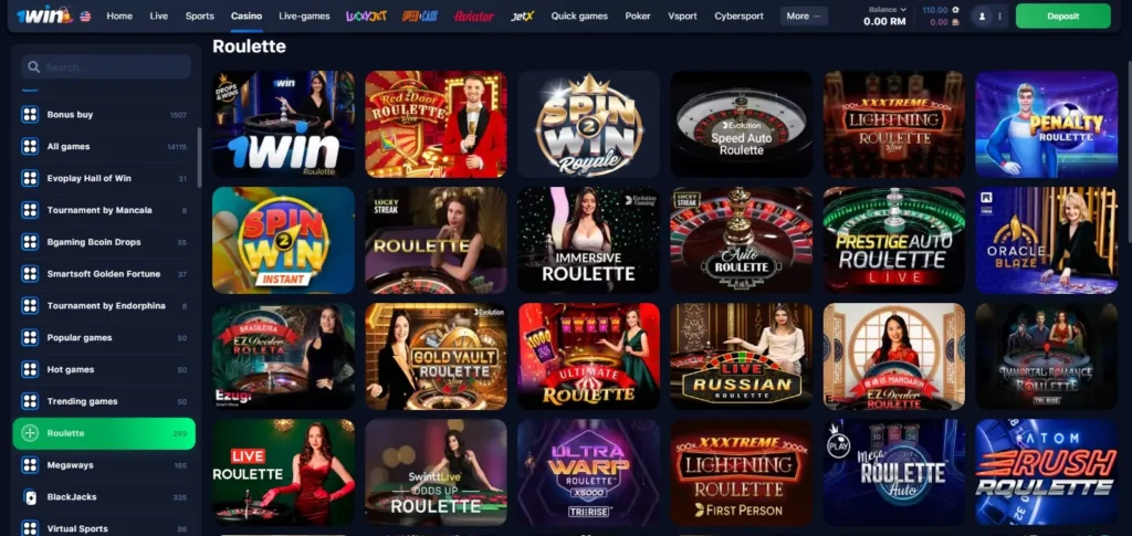 Các trò chơi roulette của sòng bạc trực tuyến 1WIN