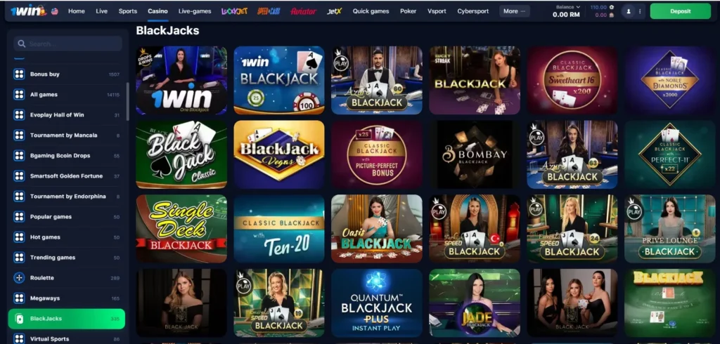 Blackjack của sòng bạc trực tuyến 1WIN